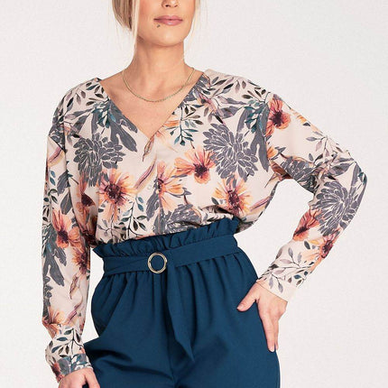 Long-Sleeved Shirt with Press-Stud Fastening & Open Neckline - MimiStylez