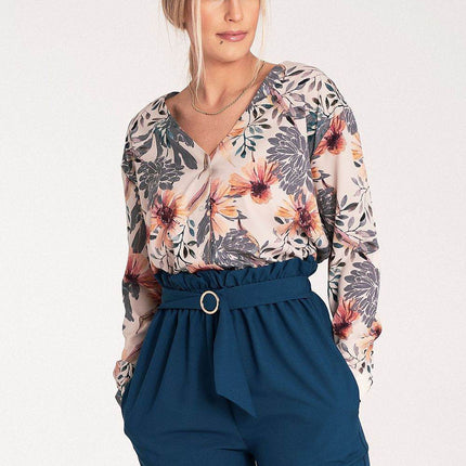 Long-Sleeved Shirt with Press-Stud Fastening & Open Neckline - MimiStylez