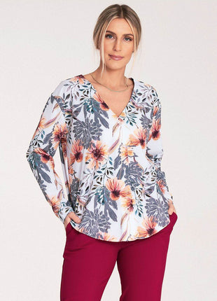 Long-Sleeved Shirt with Press-Stud Fastening & Open Neckline - MimiStylez