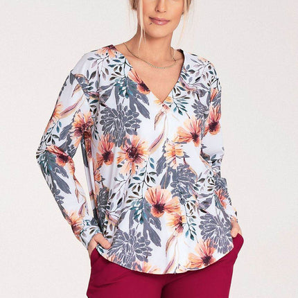 Long-Sleeved Shirt with Press-Stud Fastening & Open Neckline - MimiStylez