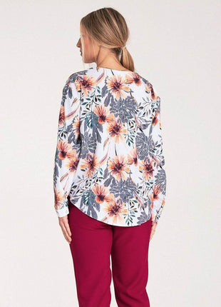 Long-Sleeved Shirt with Press-Stud Fastening & Open Neckline - MimiStylez