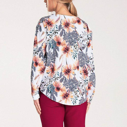 Long-Sleeved Shirt with Press-Stud Fastening & Open Neckline - MimiStylez