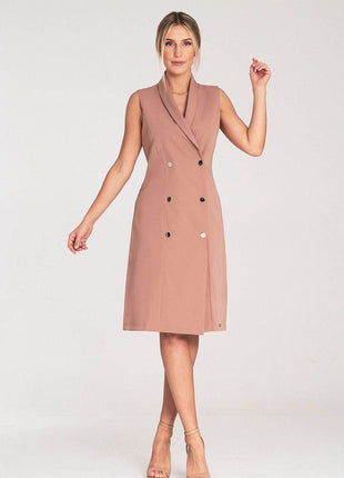 Elegant Sleeveless Midi Dress with Envelope Neckline & Double-Breasted Snaps - MimiStylez