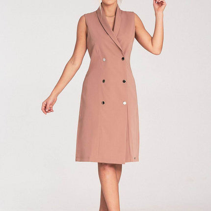 Elegant Sleeveless Midi Dress with Envelope Neckline & Double-Breasted Snaps - MimiStylez