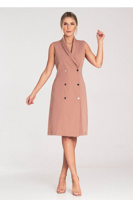 Elegant Sleeveless Midi Dress with Envelope Neckline & Double-Breasted Snaps - MimiStylez