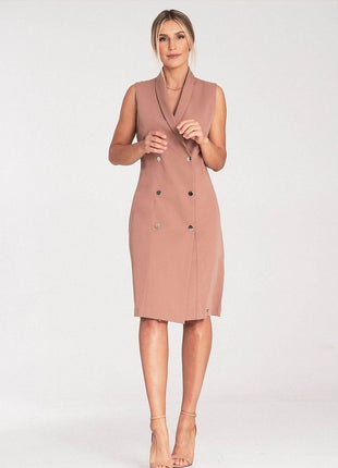 Elegant Sleeveless Midi Dress with Envelope Neckline & Double-Breasted Snaps - MimiStylez