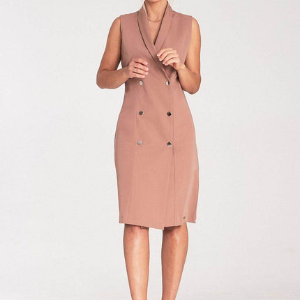 Elegant Sleeveless Midi Dress with Envelope Neckline & Double-Breasted Snaps - MimiStylez