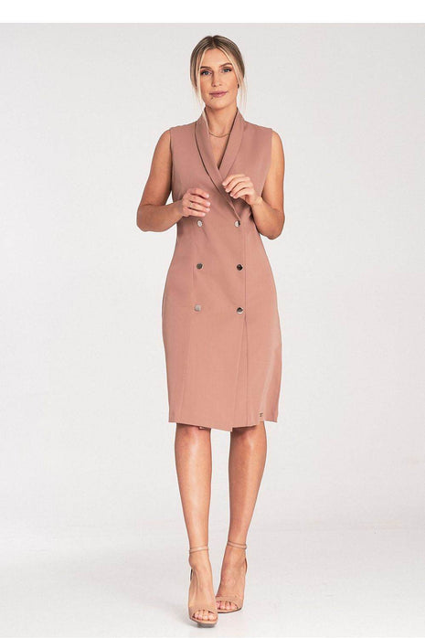 Elegant Sleeveless Midi Dress with Envelope Neckline & Double-Breasted Snaps - MimiStylez