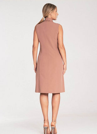 Elegant Sleeveless Midi Dress with Envelope Neckline & Double-Breasted Snaps - MimiStylez