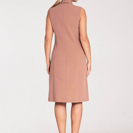 Elegant Sleeveless Midi Dress with Envelope Neckline & Double-Breasted Snaps - MimiStylez