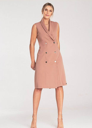 Elegant Sleeveless Midi Dress with Envelope Neckline & Double-Breasted Snaps - MimiStylez