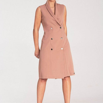Elegant Sleeveless Midi Dress with Envelope Neckline & Double-Breasted Snaps - MimiStylez