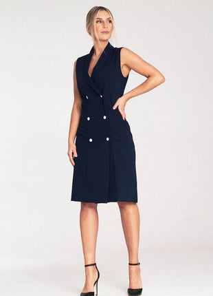 Elegant Sleeveless Midi Dress with Envelope Neckline & Double-Breasted Snaps - MimiStylez