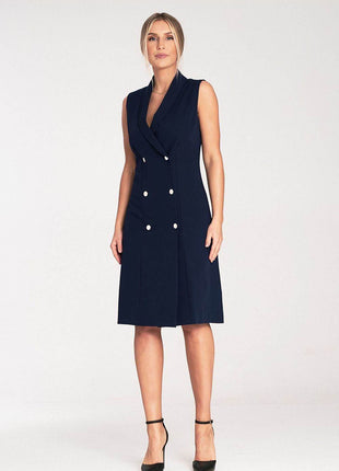 Elegant Sleeveless Midi Dress with Envelope Neckline & Double-Breasted Snaps - MimiStylez