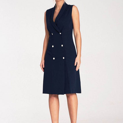Elegant Sleeveless Midi Dress with Envelope Neckline & Double-Breasted Snaps - MimiStylez