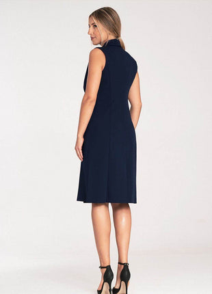 Elegant Sleeveless Midi Dress with Envelope Neckline & Double-Breasted Snaps - MimiStylez