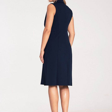 Elegant Sleeveless Midi Dress with Envelope Neckline & Double-Breasted Snaps - MimiStylez