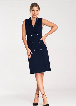 Elegant Sleeveless Midi Dress with Envelope Neckline & Double-Breasted Snaps - MimiStylez