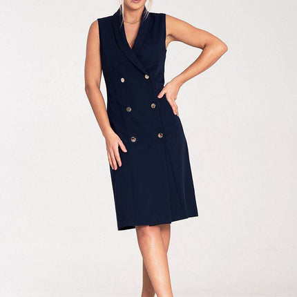 Elegant Sleeveless Midi Dress with Envelope Neckline & Double-Breasted Snaps - MimiStylez