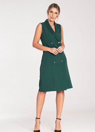 Elegant Sleeveless Midi Dress with Envelope Neckline & Double-Breasted Snaps - MimiStylez