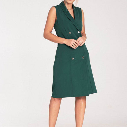 Elegant Sleeveless Midi Dress with Envelope Neckline & Double-Breasted Snaps - MimiStylez