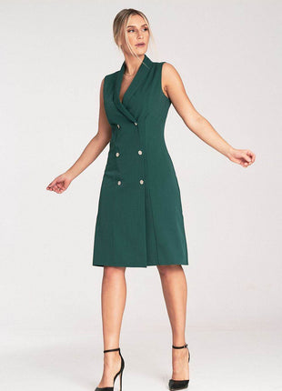 Elegant Sleeveless Midi Dress with Envelope Neckline & Double-Breasted Snaps - MimiStylez