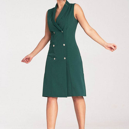 Elegant Sleeveless Midi Dress with Envelope Neckline & Double-Breasted Snaps - MimiStylez