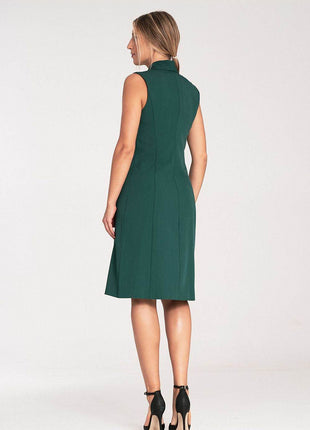 Elegant Sleeveless Midi Dress with Envelope Neckline & Double-Breasted Snaps - MimiStylez