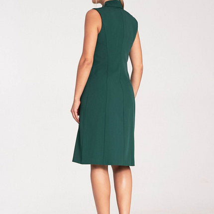 Elegant Sleeveless Midi Dress with Envelope Neckline & Double-Breasted Snaps - MimiStylez