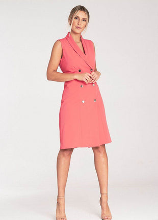 Elegant Sleeveless Midi Dress with Envelope Neckline & Double-Breasted Snaps - MimiStylez