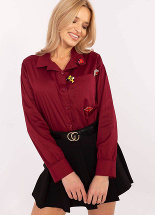 Casual Cotton Blend Shirt with Front Pocket & Detachable Brooches - MimiStylez