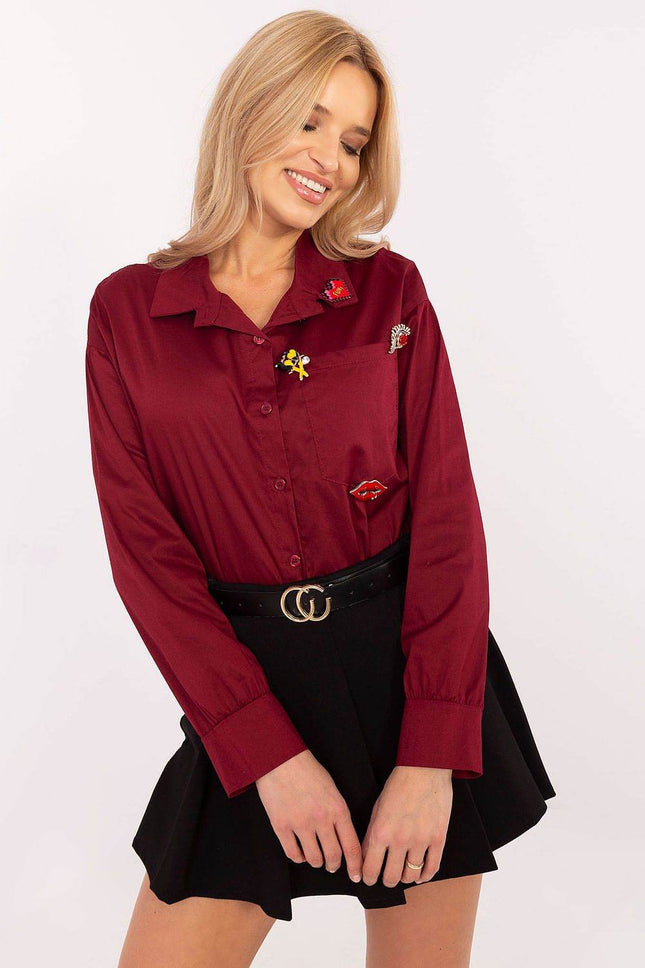 Casual Cotton Blend Shirt with Front Pocket & Detachable Brooches - MimiStylez