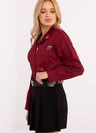 Casual Cotton Blend Shirt with Front Pocket & Detachable Brooches - MimiStylez
