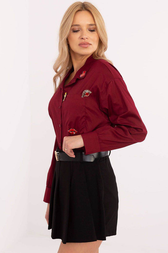 Casual Cotton Blend Shirt with Front Pocket & Detachable Brooches - MimiStylez