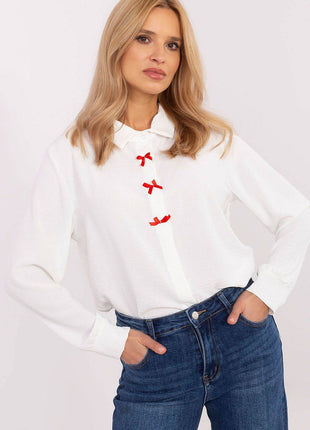 Elegant Women's Shirt with Decorative Bows Hidden Button Placket & Cuffed Sleeves - MimiStylez