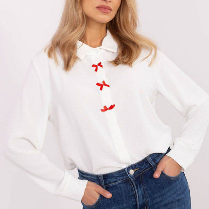 Elegant Women's Shirt with Decorative Bows Hidden Button Placket & Cuffed Sleeves - MimiStylez
