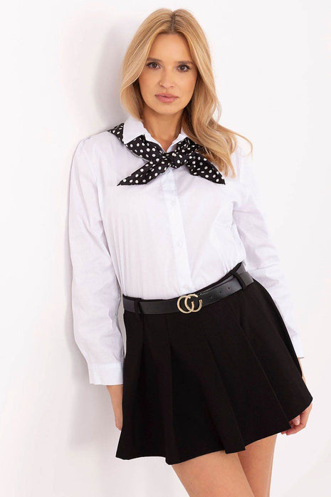 Elegant Cotton Blend Shirt with Removable Scarf - MimiStylez