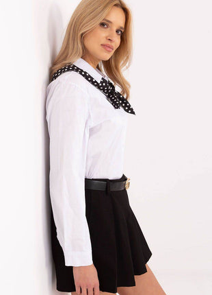 Elegant Cotton Blend Shirt with Removable Scarf - MimiStylez