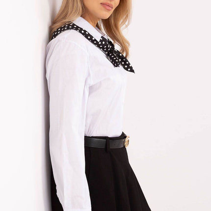 Elegant Cotton Blend Shirt with Removable Scarf - MimiStylez