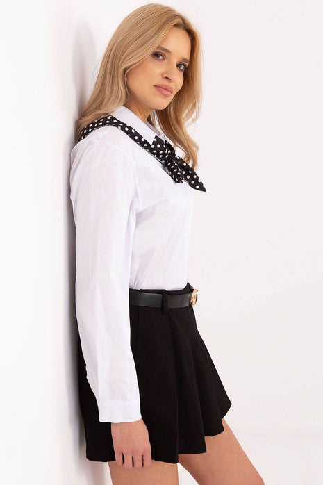 Elegant Cotton Blend Shirt with Removable Scarf - MimiStylez