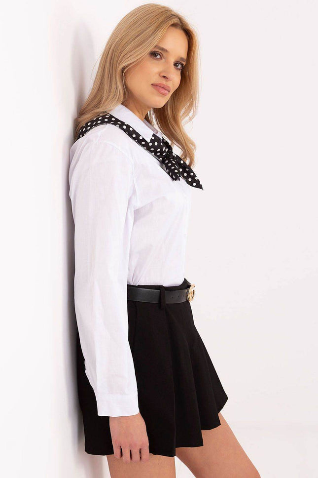 Elegant Cotton Blend Shirt with Removable Scarf - MimiStylez
