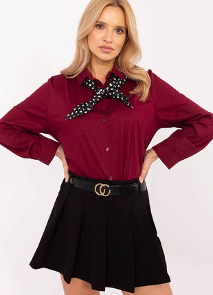 Elegant Cotton Blend Shirt with Removable Scarf - MimiStylez