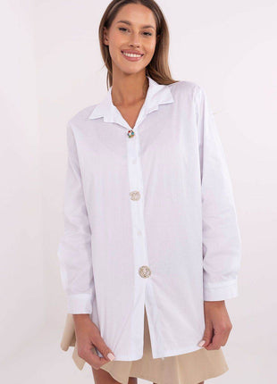 Elegant Cotton Shirt with Detachable Brooches - MimiStylez