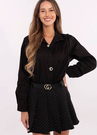 Elegant Cotton Shirt with Detachable Brooches - MimiStylez