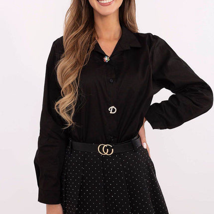 Elegant Cotton Shirt with Detachable Brooches - MimiStylez