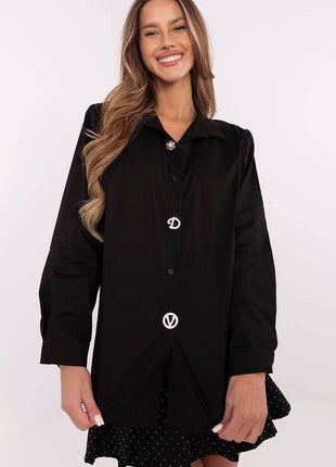 Elegant Cotton Shirt with Detachable Brooches - MimiStylez