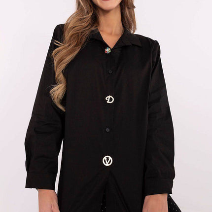 Elegant Cotton Shirt with Detachable Brooches - MimiStylez