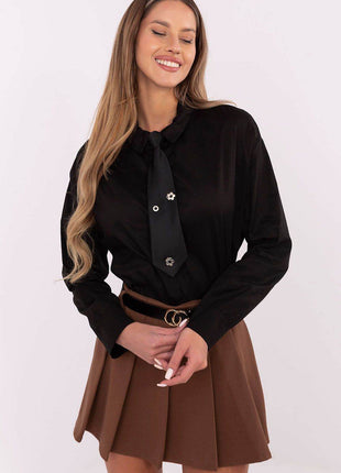 Cotton Blend Shirt with Removable Tie & Brooch - MimiStylez