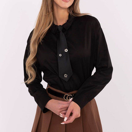 Cotton Blend Shirt with Removable Tie & Brooch - MimiStylez