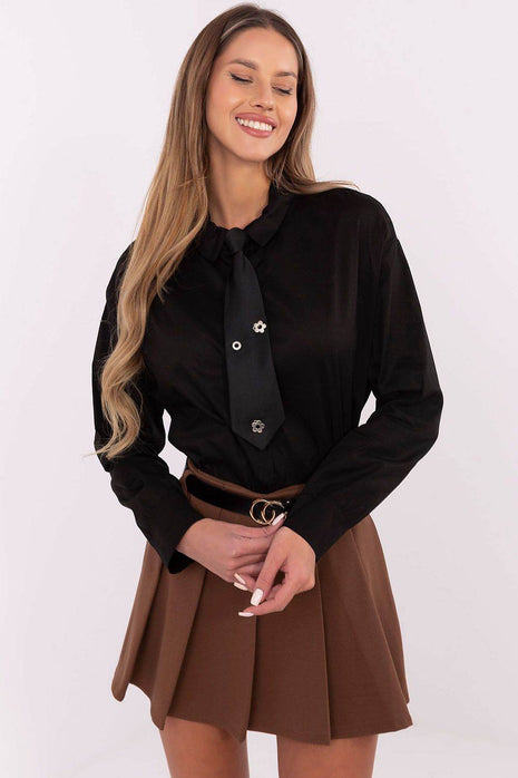 Cotton Blend Shirt with Removable Tie & Brooch - MimiStylez